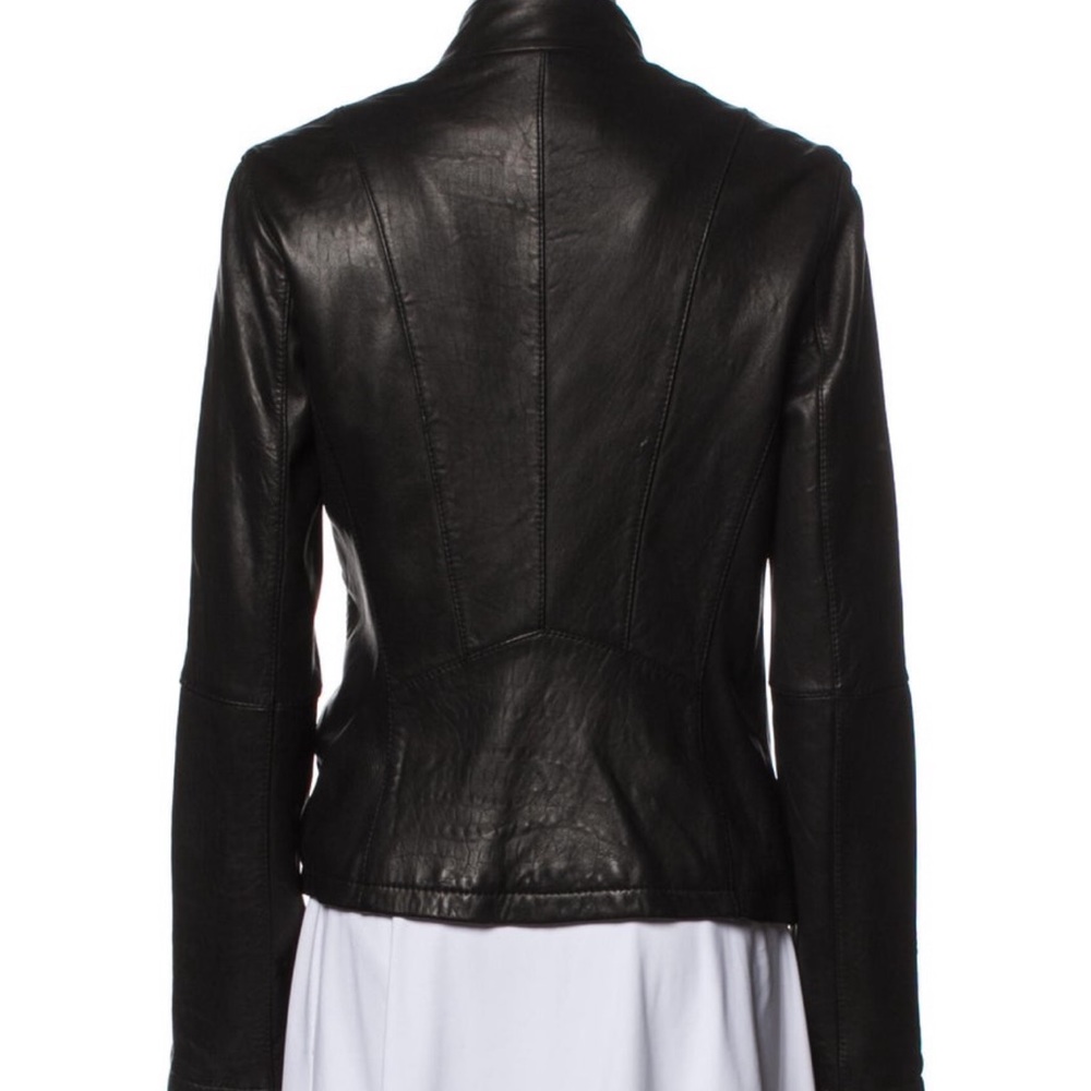 Women's Michael Kors Black Leather Zip Jacket XS - Picture 3 of 16